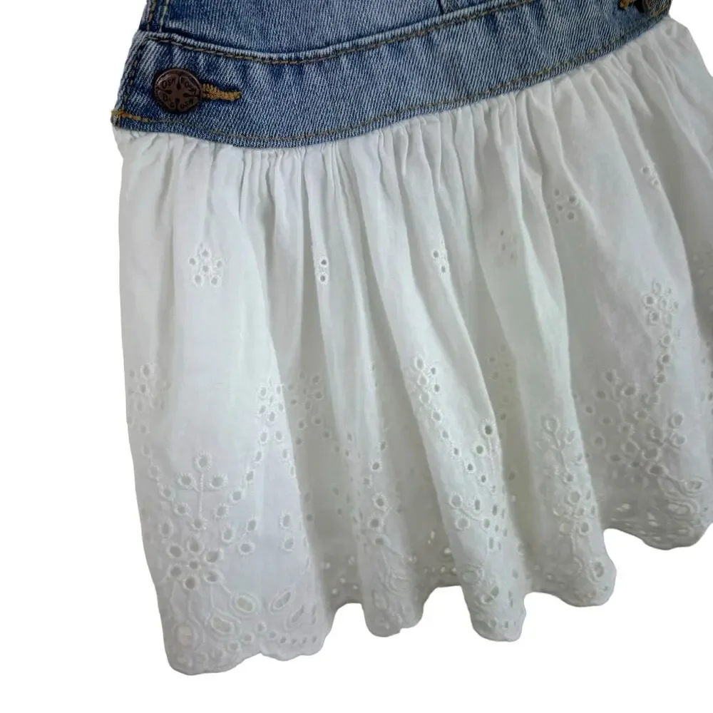 Oshkosh B'gosh 100% Cotton Denim‎ White Eyelet Adjustable Strap Dress Size 9M